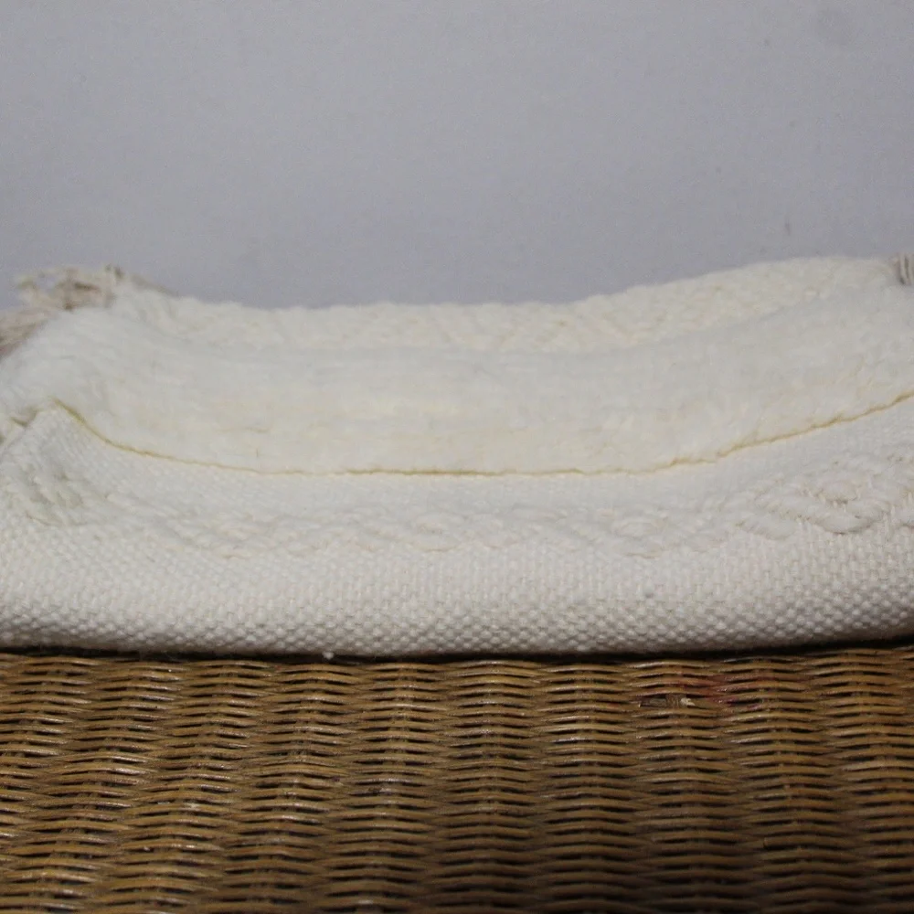 Williams Sonoma.  Cream Textured Woven Pillow Cover w/ Tassels. Set of 2. 36+/-